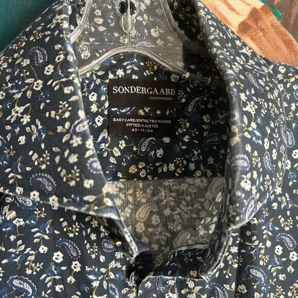 Men's Navy Floral Casual Button Down Shirt 43-17/34 - Picture 4 of 16